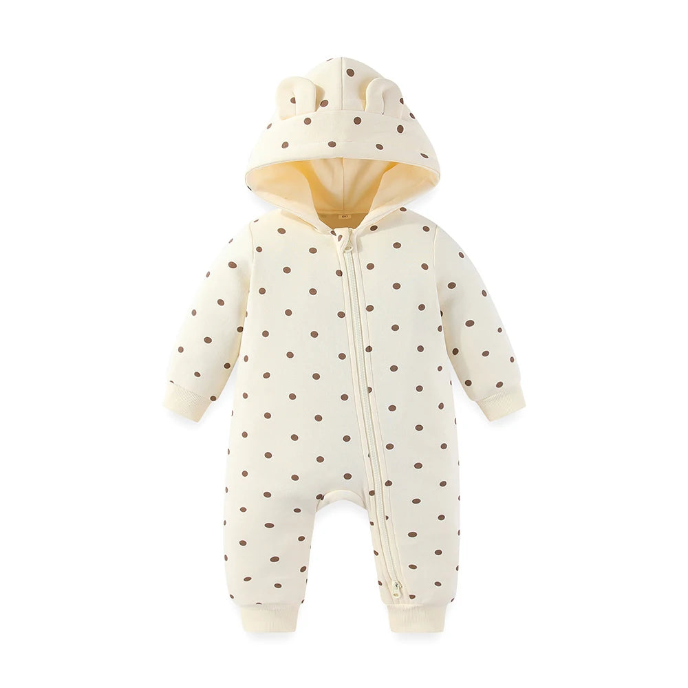 Cozy Hooded Zipper Romper For Baby Unisex Winter Wear