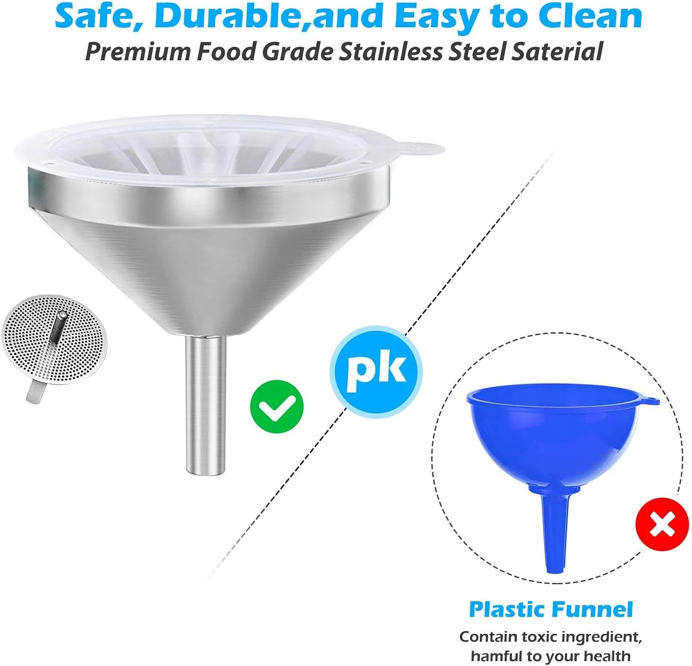 Hign-concerned Stainless Steel Funnel With 200 Mesh Filter