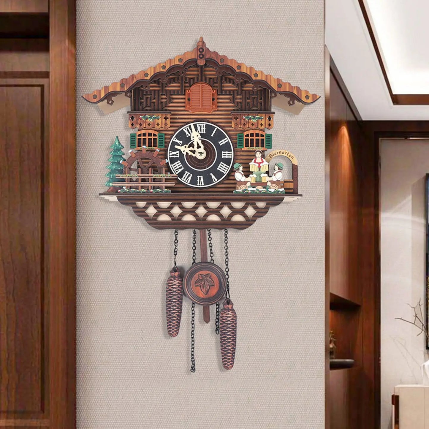 Creative Wooden Bird Cuckoo Wall Clock With Swinging Wings
