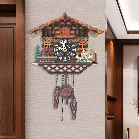 Creative Wooden Bird Cuckoo Wall Clock With Swinging Wings