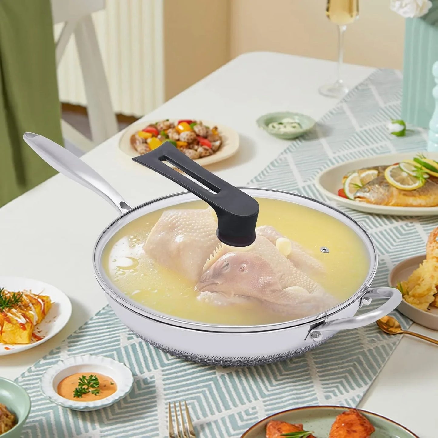 Hign-concerned Stainless Steel Saute Pan With Honeycomb Coating Nonstick