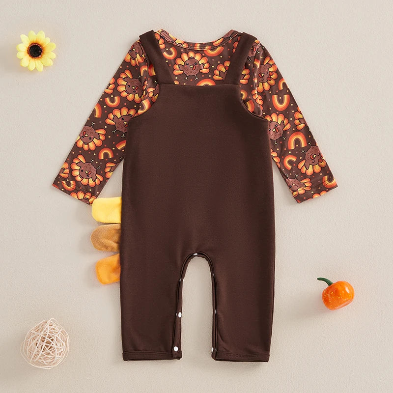Pudcoco Baby Thanksgiving Two Piece Turkey Print Romper