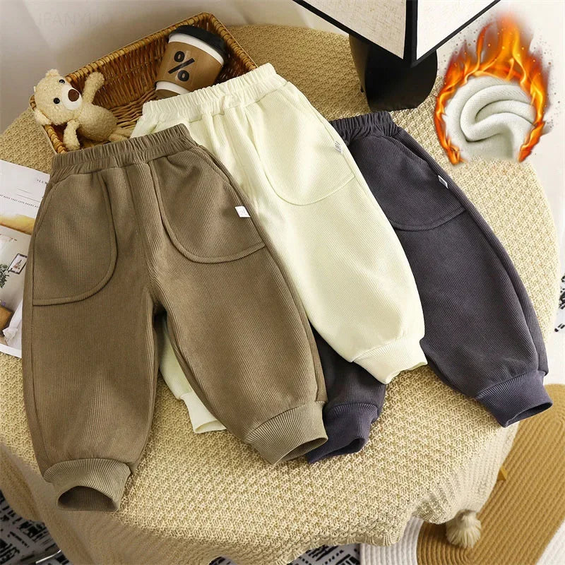 Kids Velvet Fleece Pants Warm Trousers For Daily Playwear
