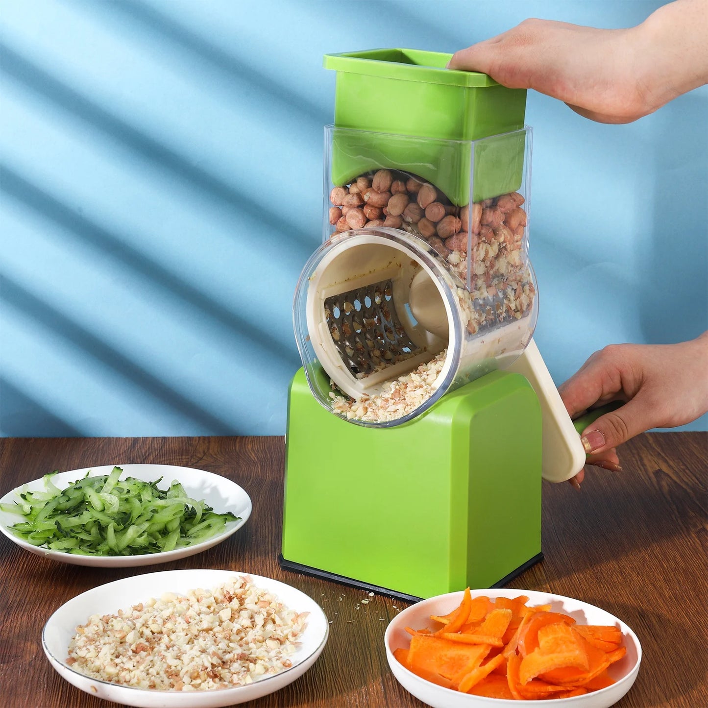 Three In One Rotary Cheese Grater And Vegetable Slicer
