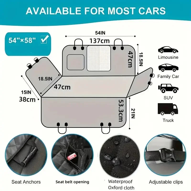 Waterproof Dog Car Seat Cover for Pets Scratch Proof Hammock