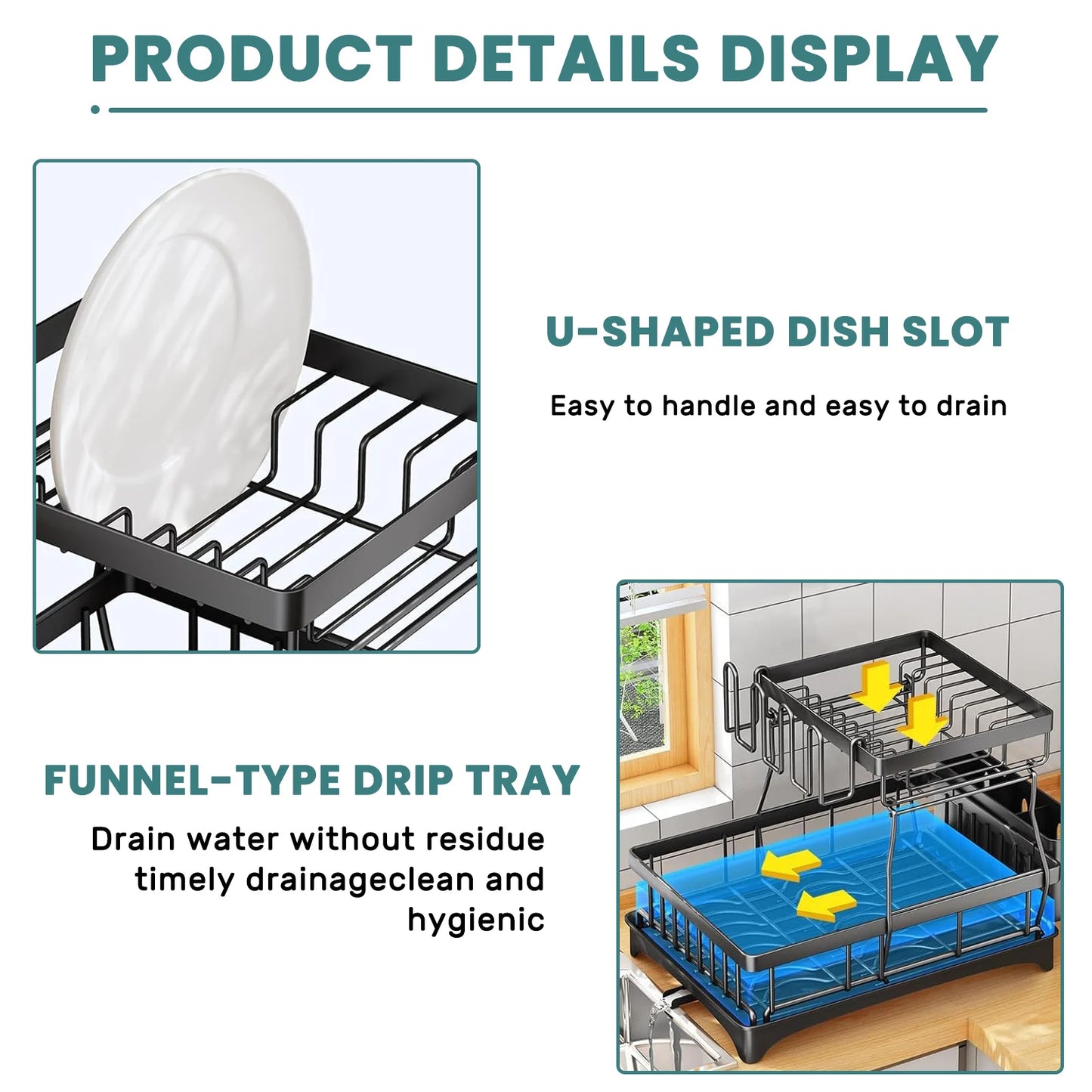 Hign-concerned Two-Tier Dish Drying Rack Metal for Kitchen