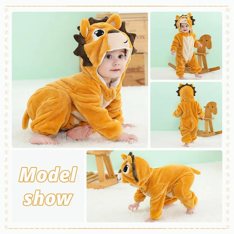 MICHLEY Halloween Dinosaur Baby Rompers Hooded Flannel