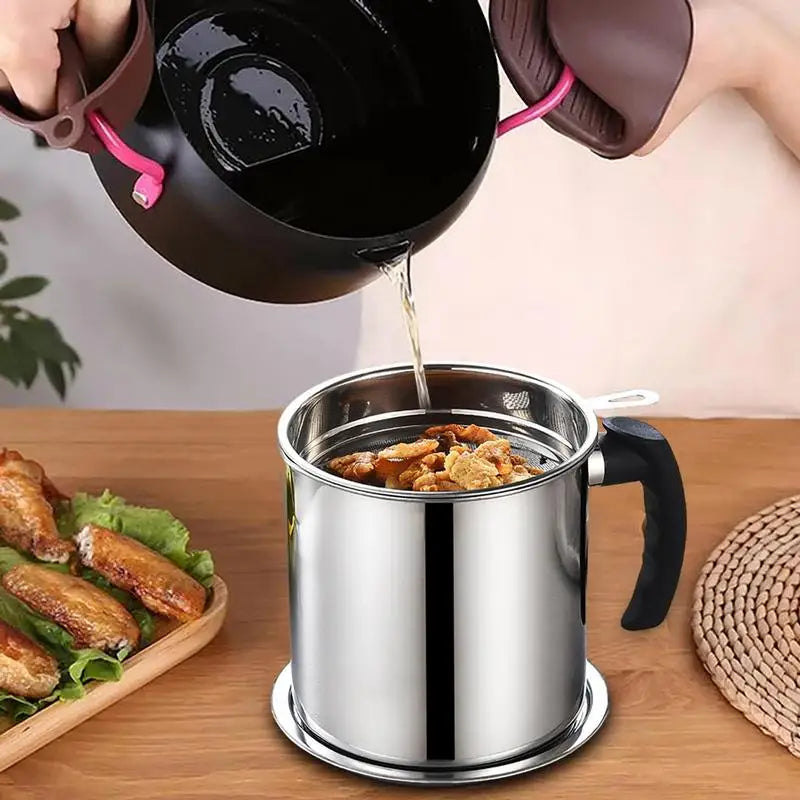 Grease Filter Pot With Lid Oil Storage Tray For Kitchen