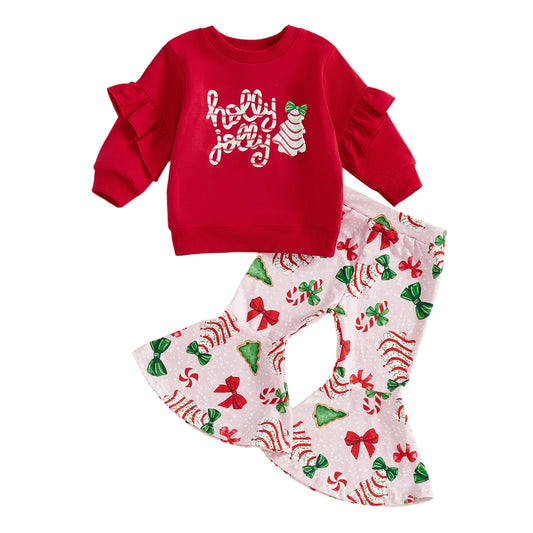 Cute Baby Girl Winter Clothes Set Bow Print Flare Pants