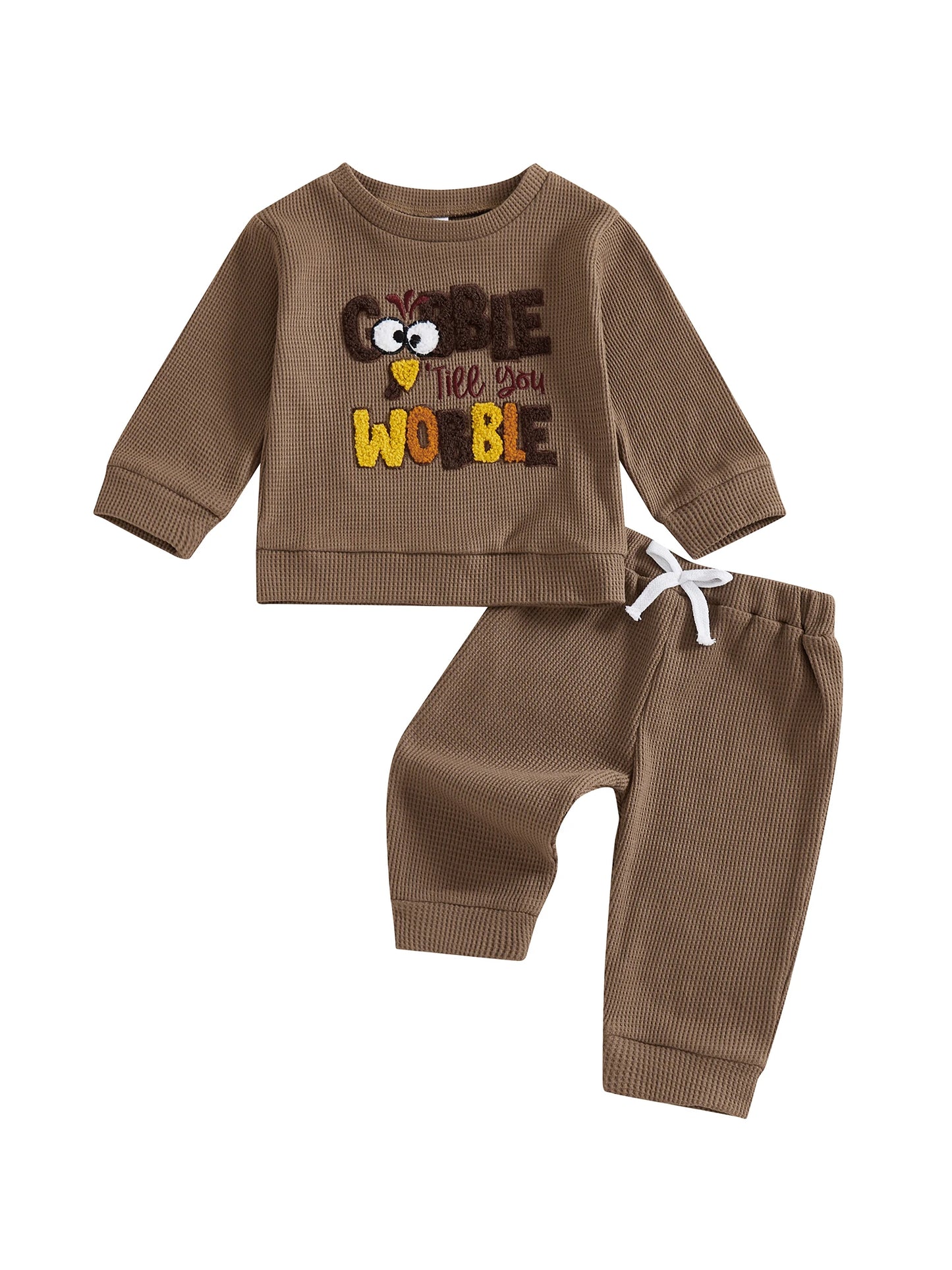 Thanksgiving Baby Girl Turkey Embroidered 2 Piece Set