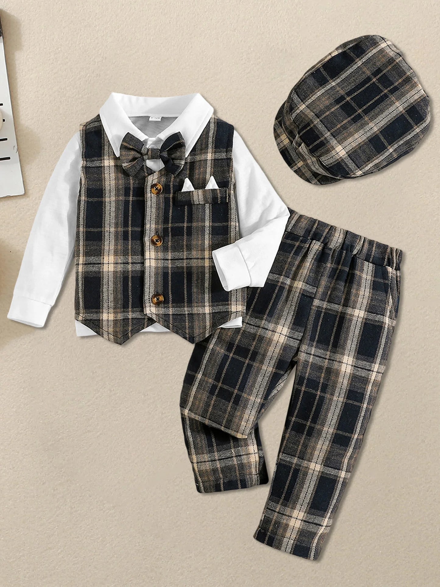 Baby Boy Formal Wear 4-Piece Set Shirt Vest Pants Hat