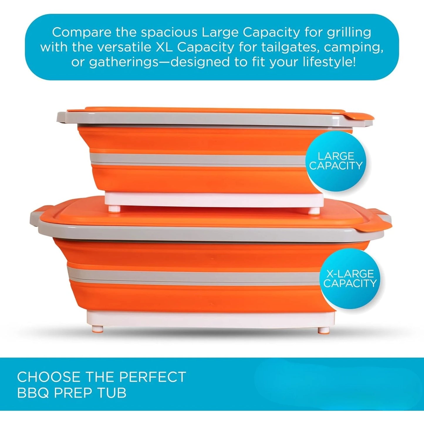 Collapsible XL BBQ Prep Tub With Cutting Board And Lid
