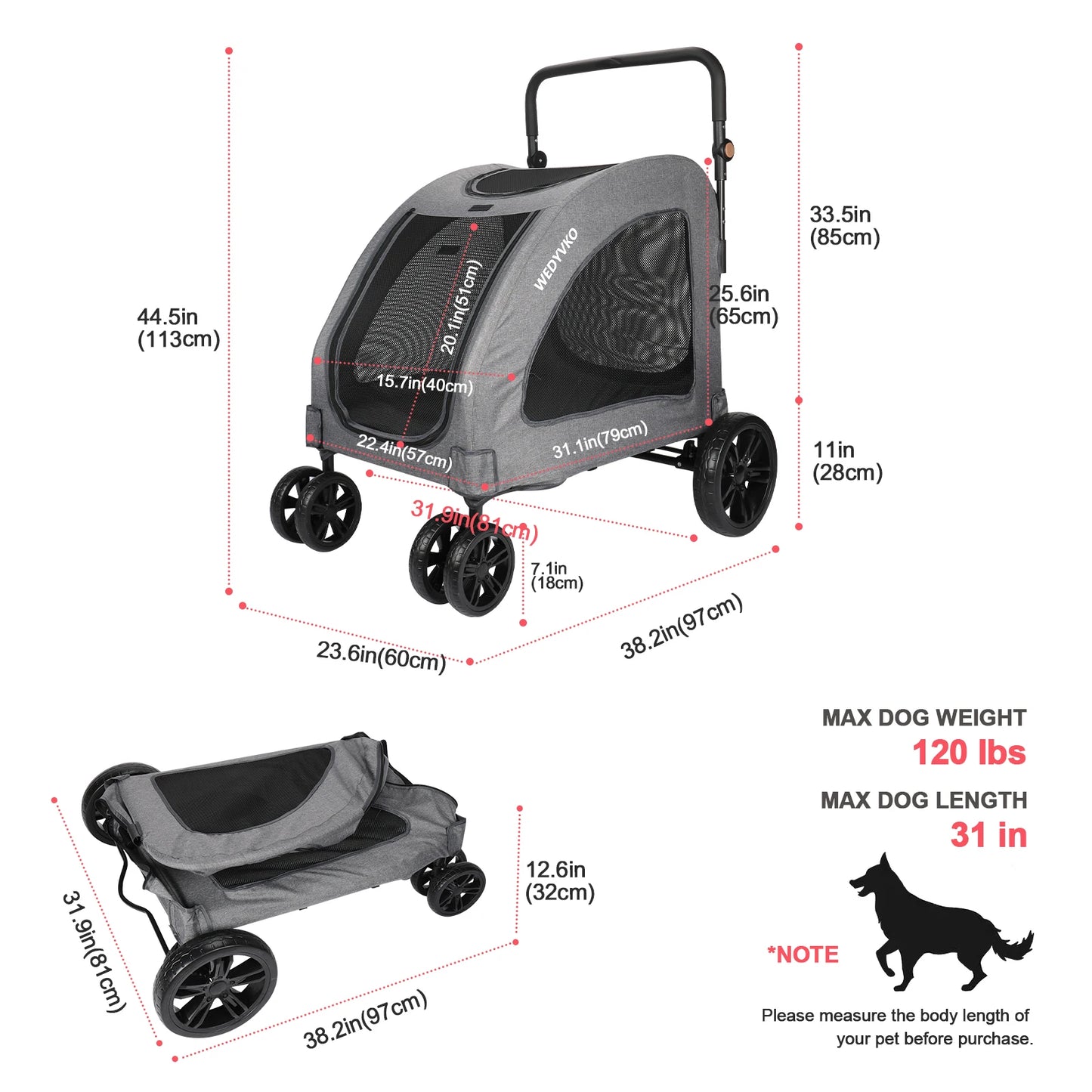 Premium Pet Stroller With Three Wheels For Dogs And Cats