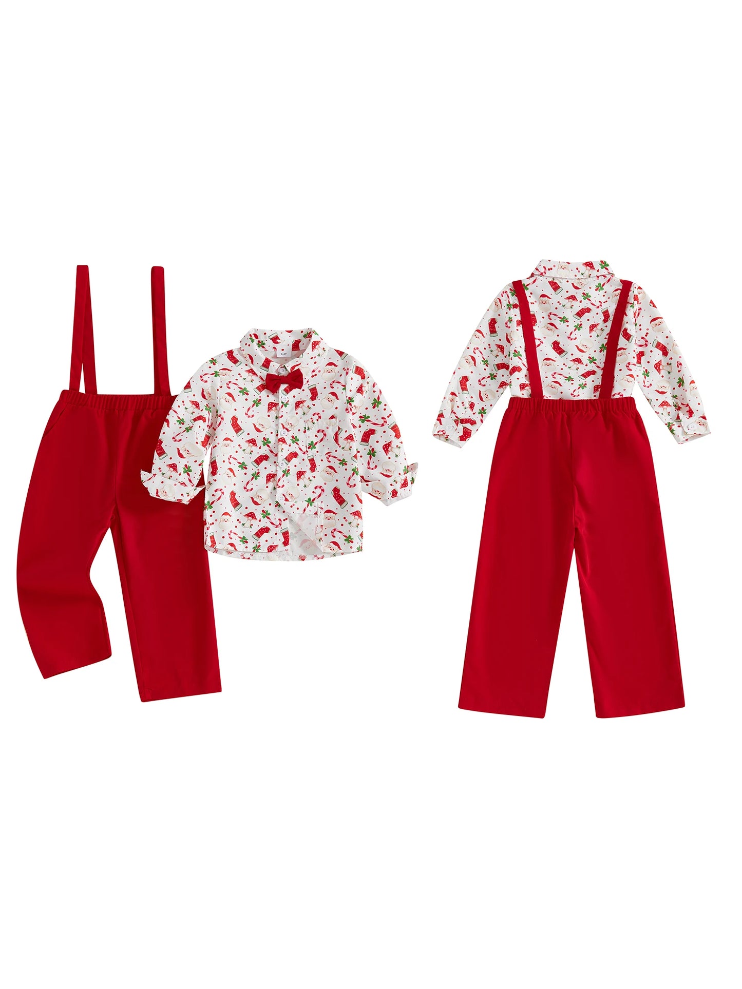 Guangdong Gingerbread Print Shirt And Overalls Set For Boys