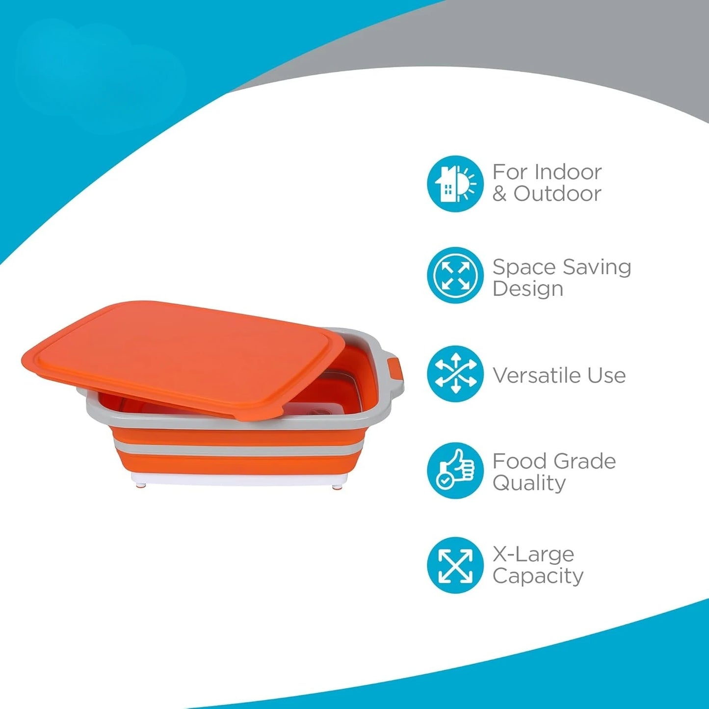 Collapsible XL BBQ Prep Tub With Cutting Board And Lid