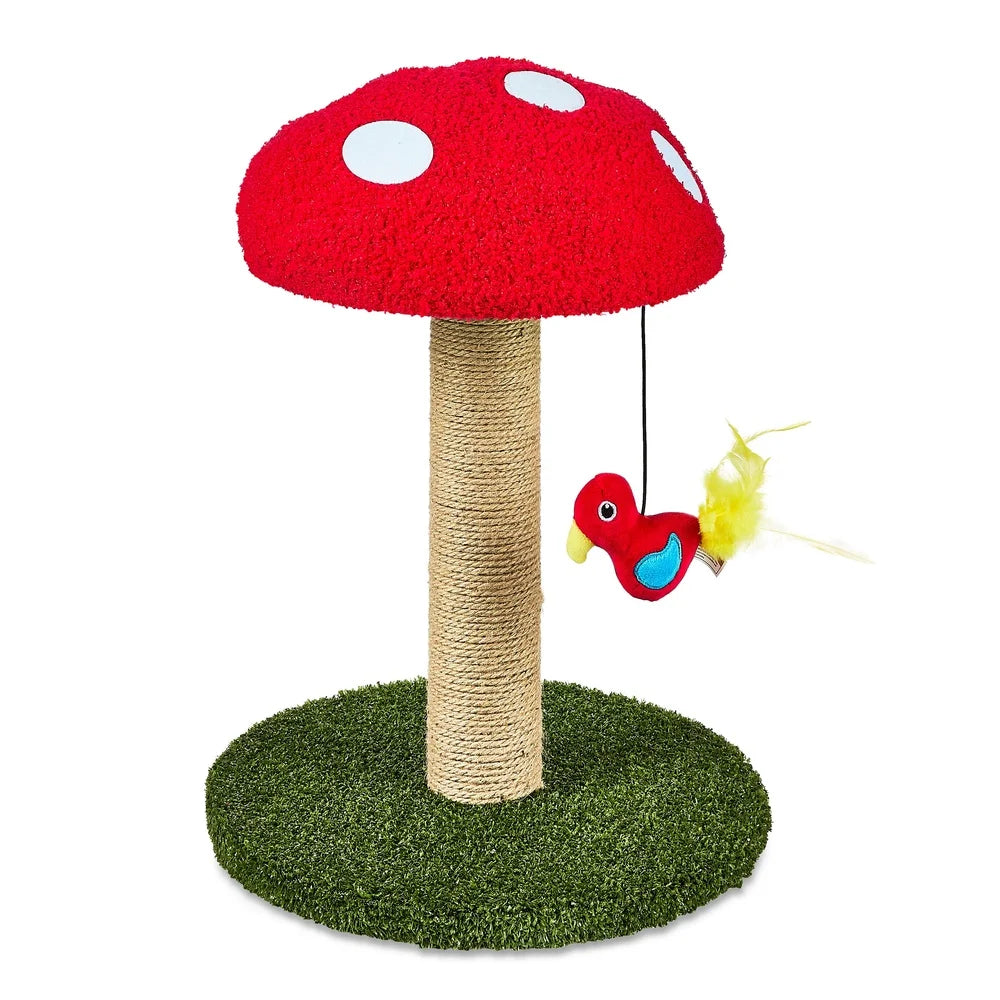 DUTRIEUX Jute Mushroom Cat Scratching Post with Bird Toy