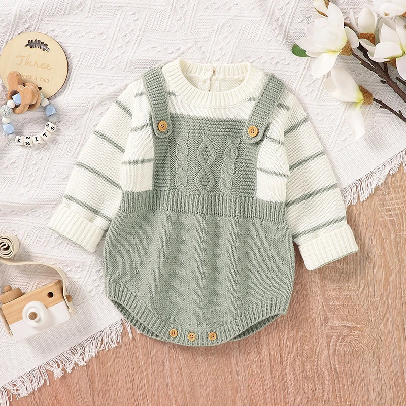 Unisex Baby Bodysuits Long Sleeve Knitted Onesie Outfit
