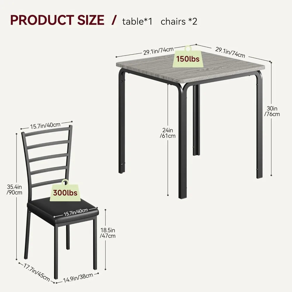 Modern Dining Set For Two With Metal Frame Wood Top