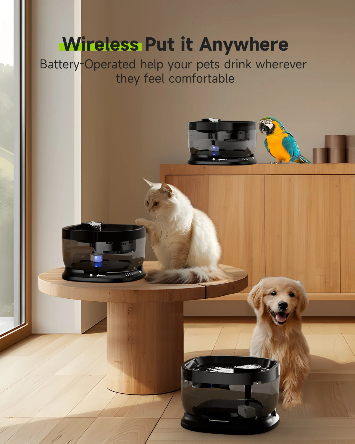 APETDOLA Wireless Dog Water Fountain Auto Sensor For Pets
