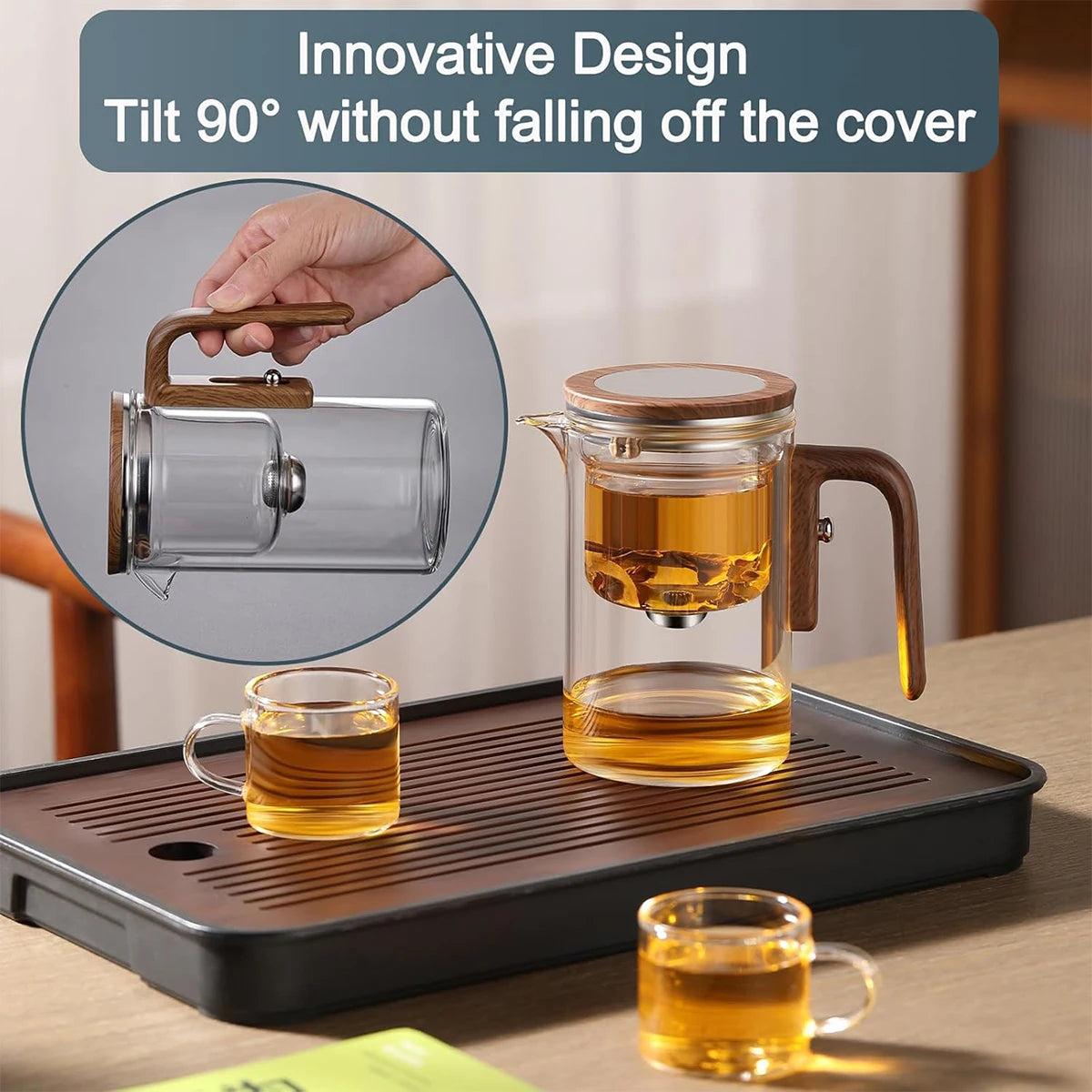 Enchanti Glass Tea Pot with Infuser and Wooden Handle