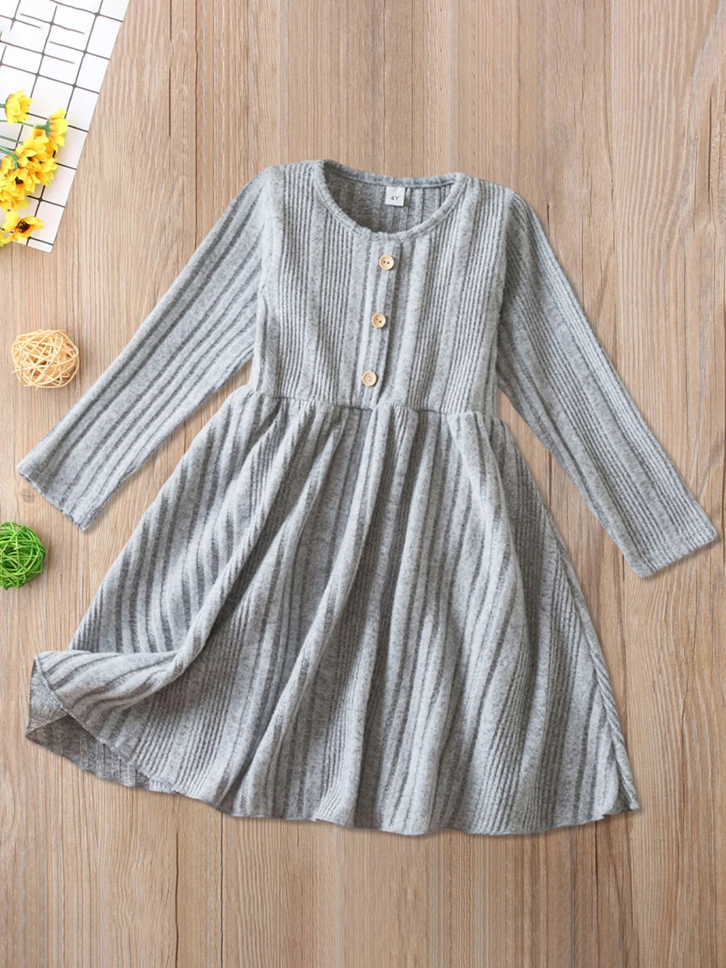 Emmababy Toddler Knit Dress With Embroidery And Ruffle Hem