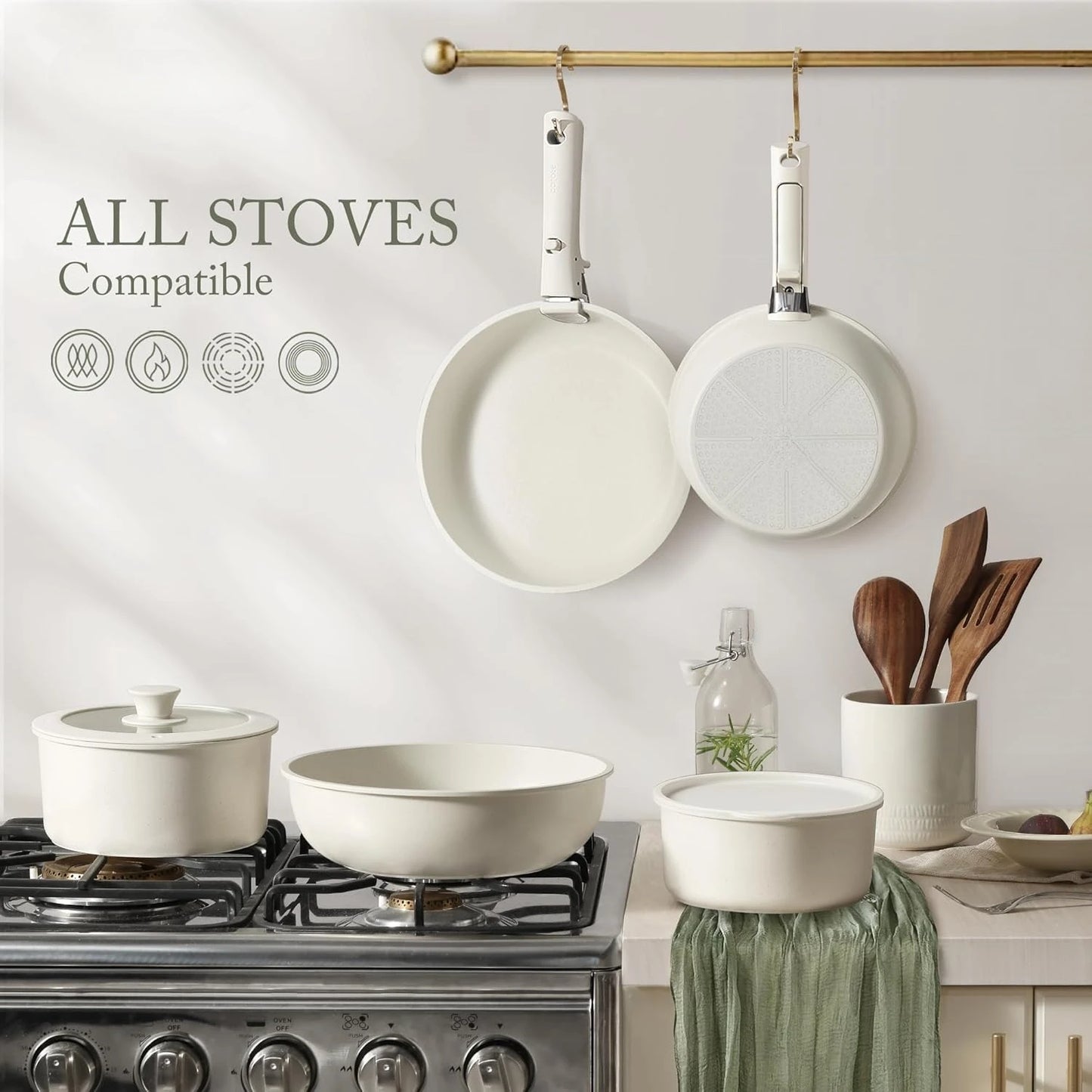 Hign-Concerned 17pc Nonstick Pots and Pans Set Detachable