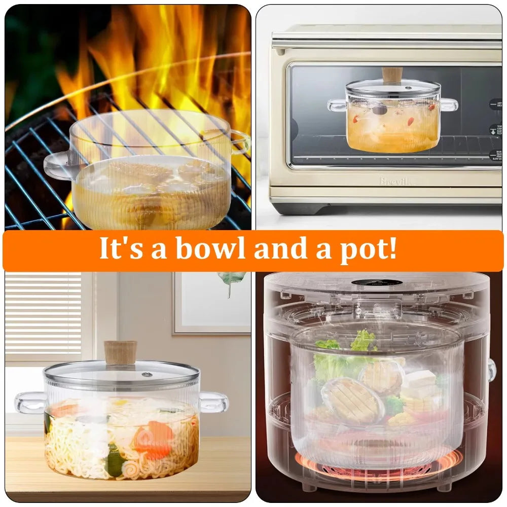 Glass Saucepan With Double Handles Heat Resistant Pot