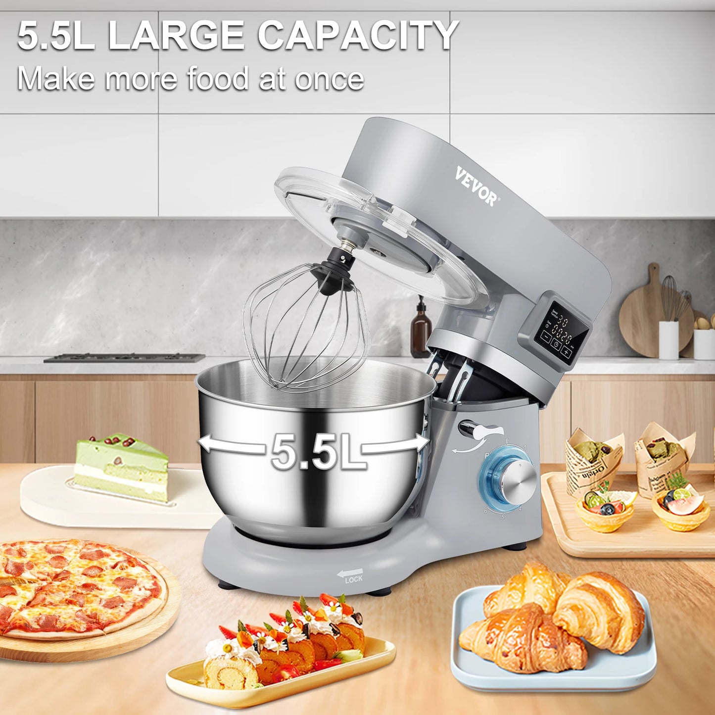 VEVOR Electric Stand Mixer 6 Speed LCD Panel Stainless