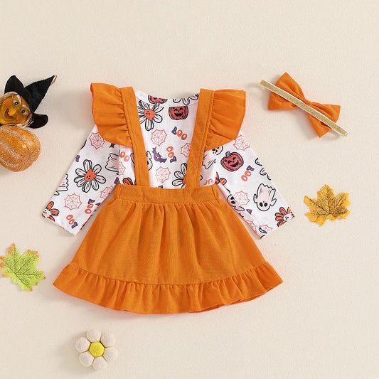 Pudcoco Toddler Boy Halloween Romper Set Spider Web Print