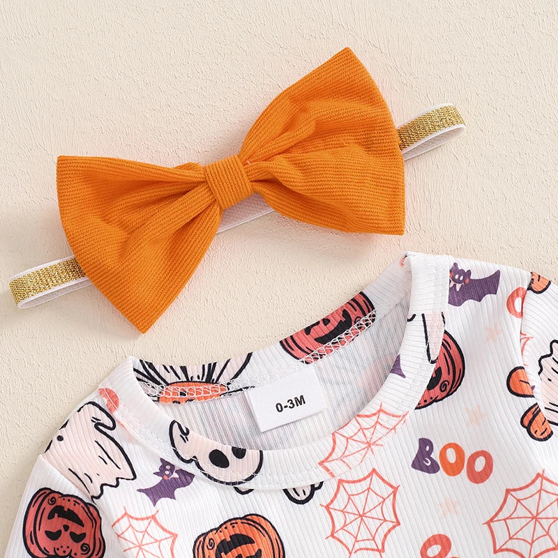 Pudcoco Toddler Boy Halloween Romper Set Spider Web Print