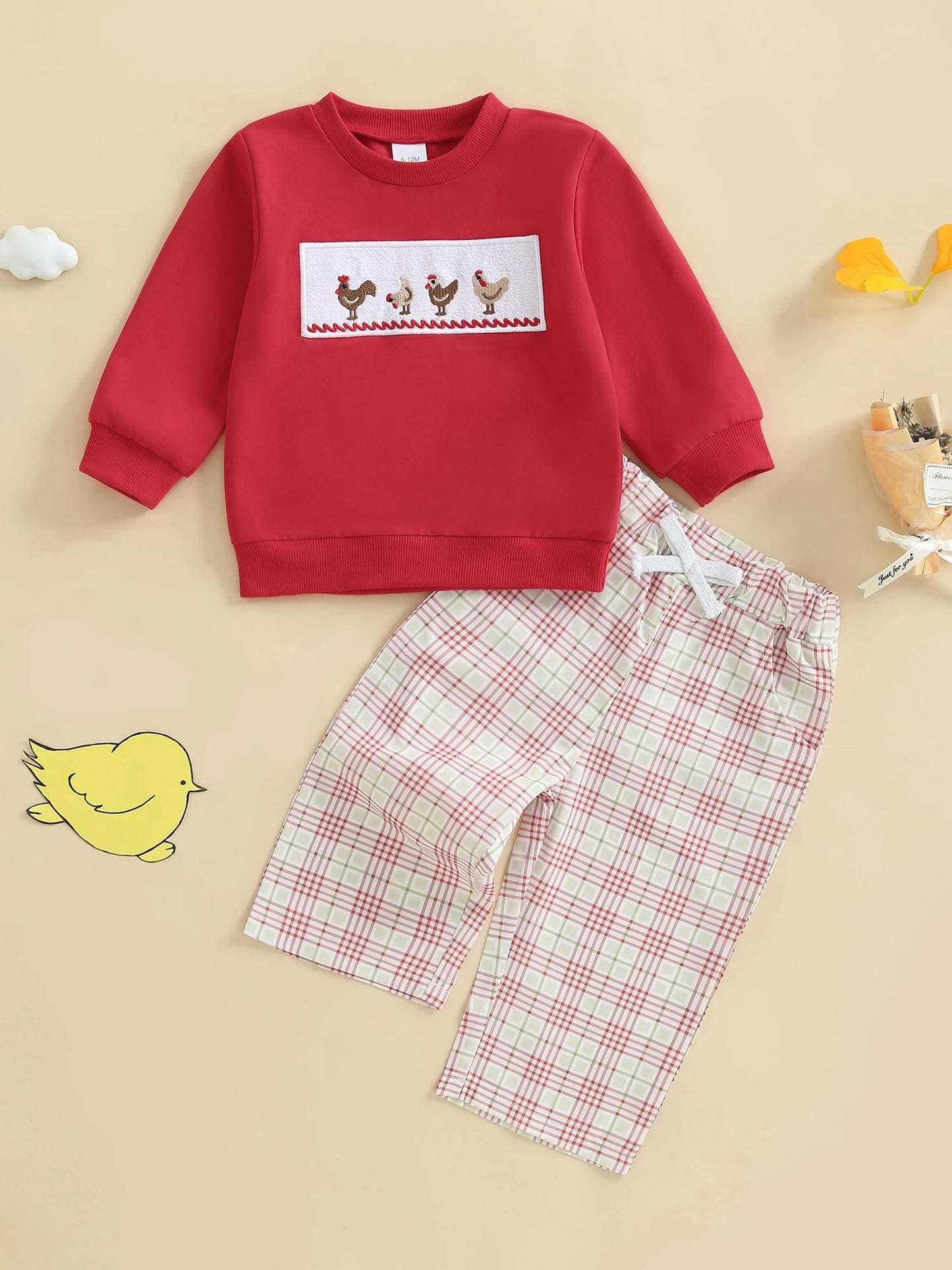 Emmababy Boys 2 Piece Outfit Chick Top And Plaid Pants
