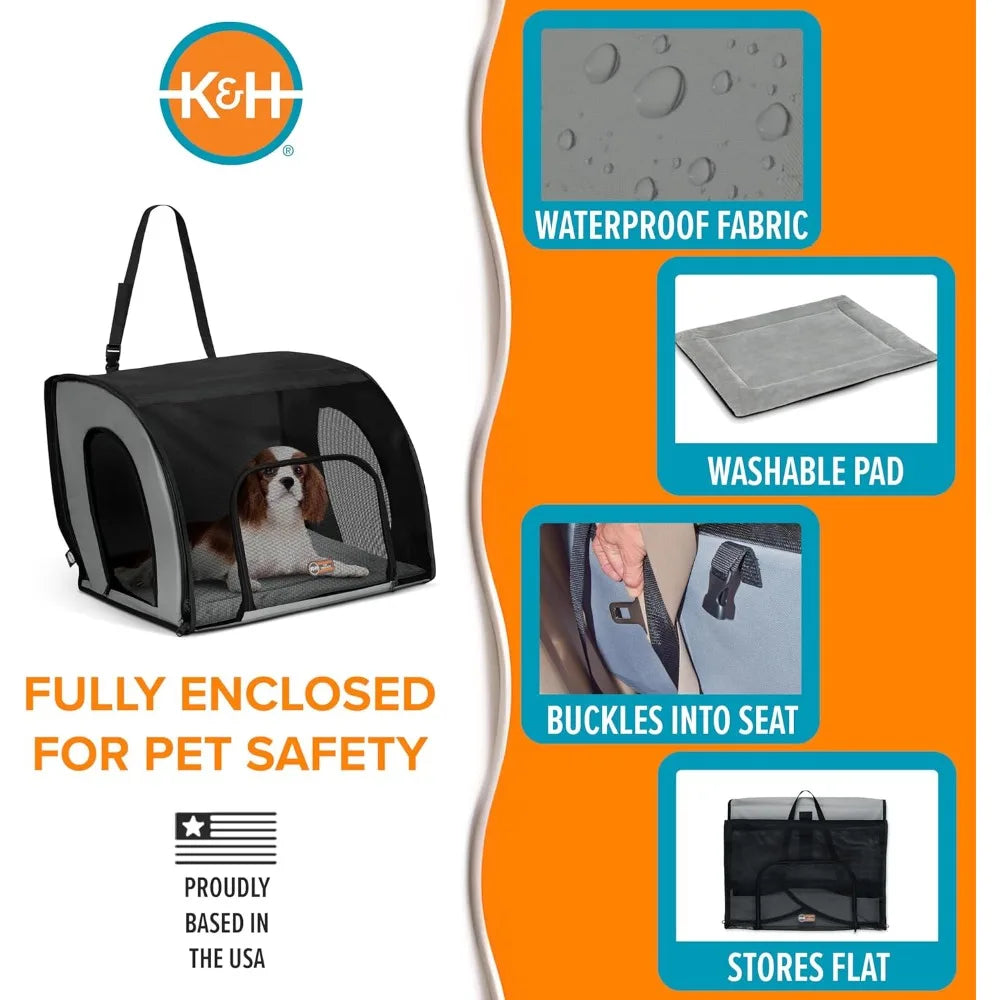 KH Pet Products Enclosed Dog Car Seat Travel Carrier