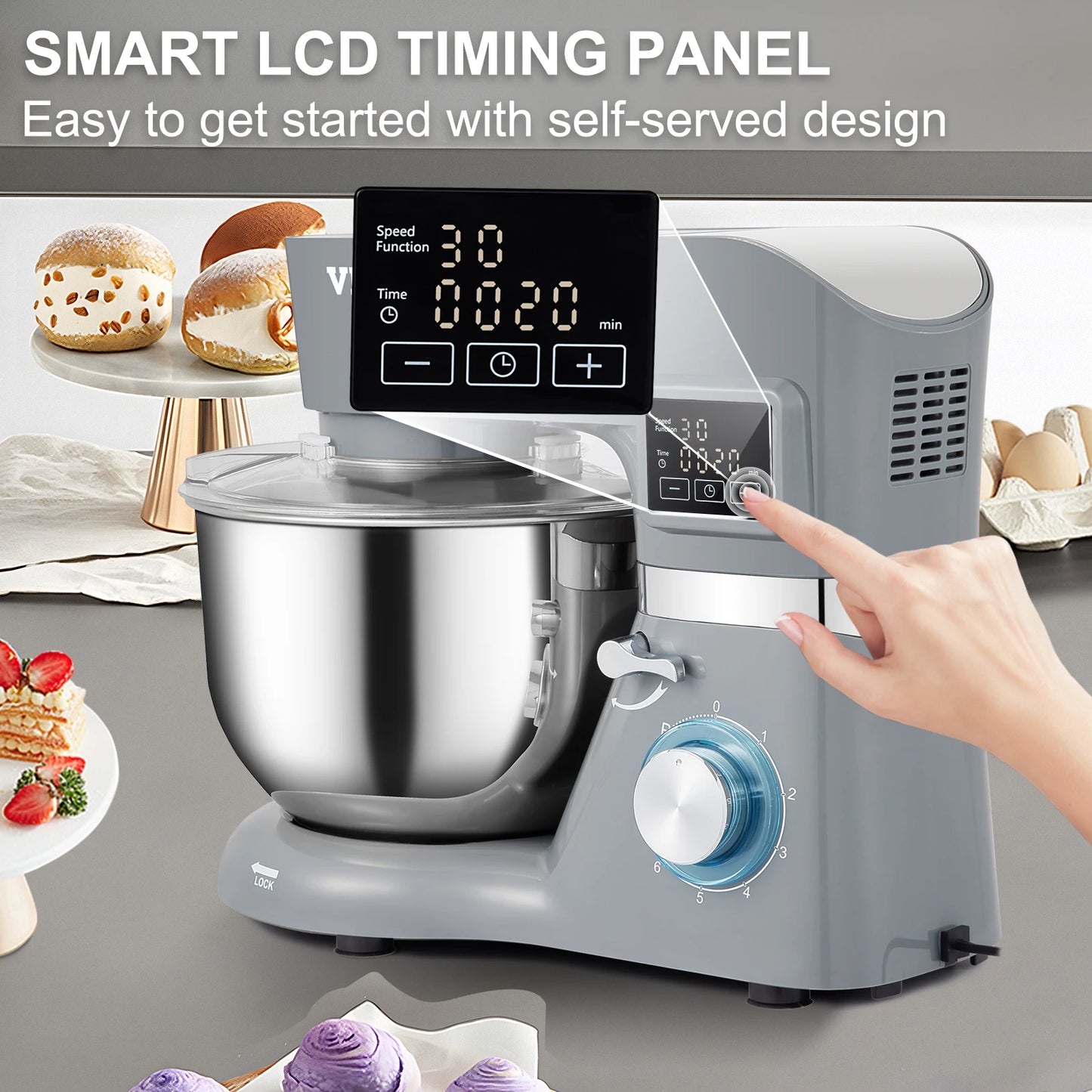 VEVOR Electric Stand Mixer 6 Speed LCD Panel Stainless