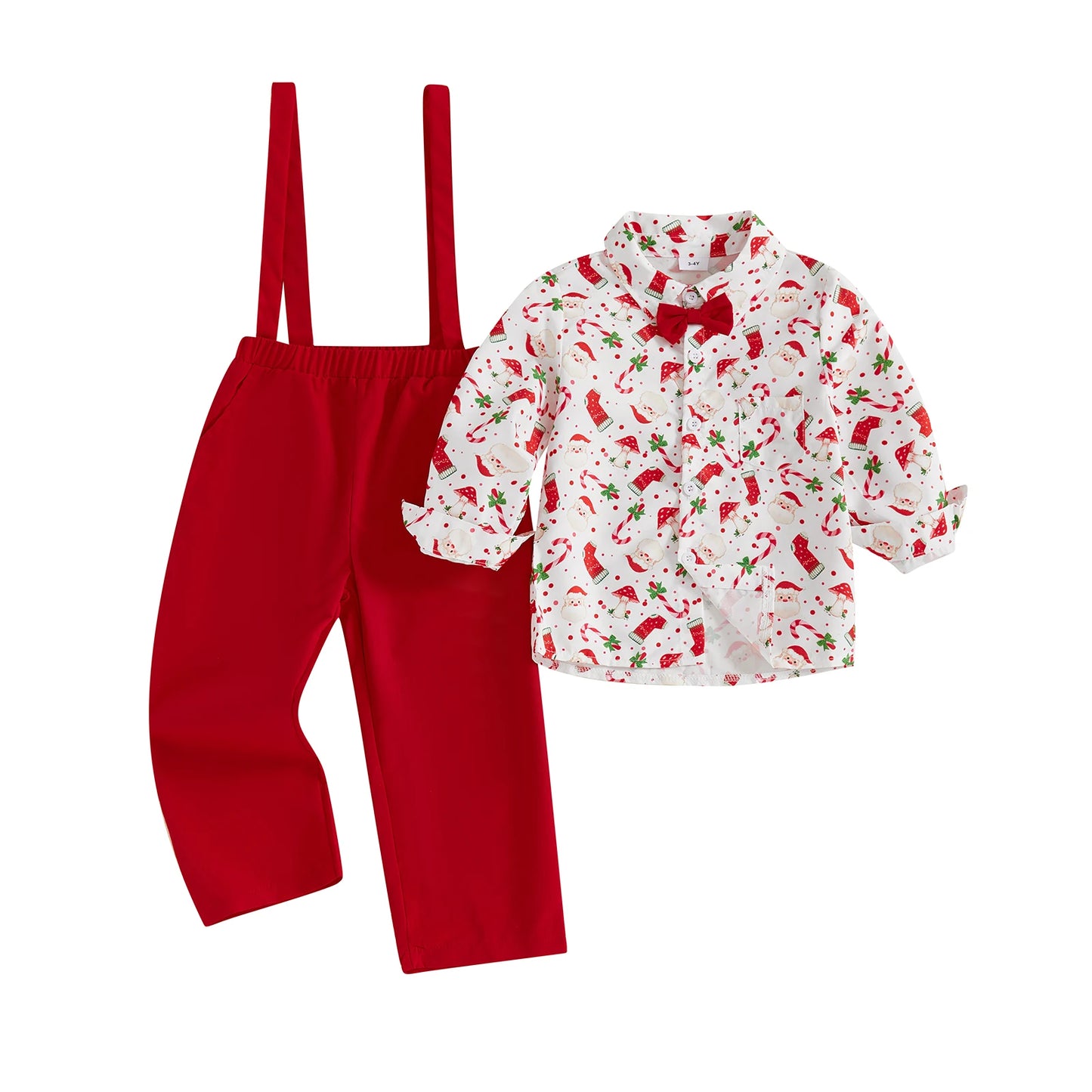 Guangdong Gingerbread Print Shirt And Overalls Set For Boys