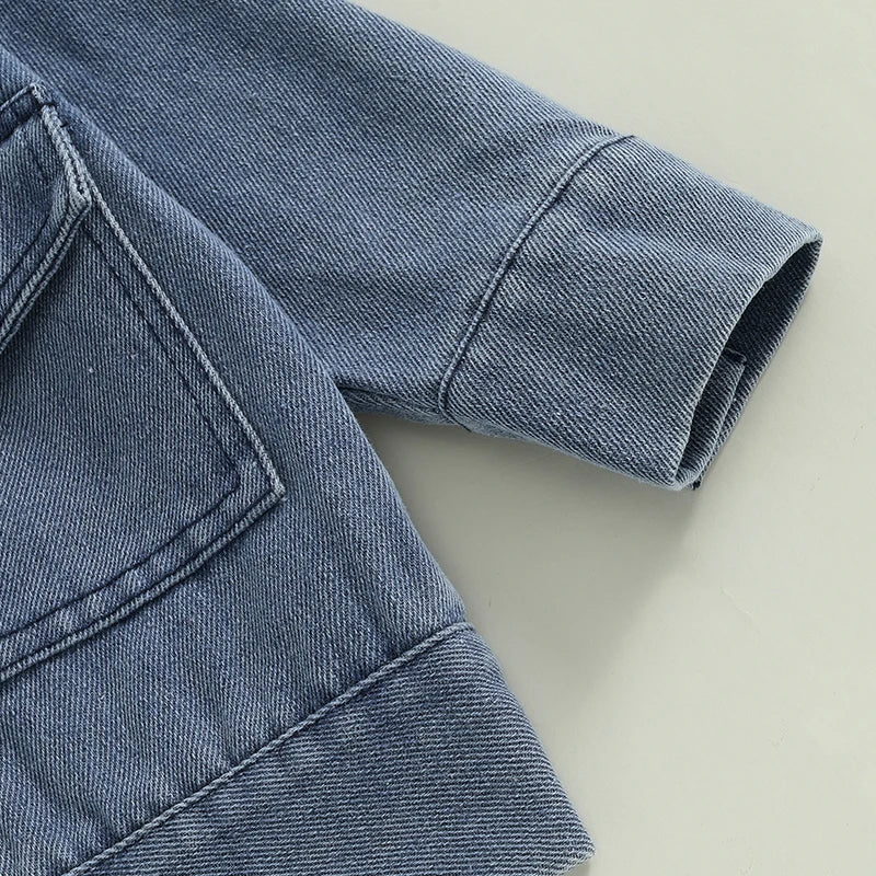 Pudcoco Kids Denim Jacket With Embroidered Patchwork Detail