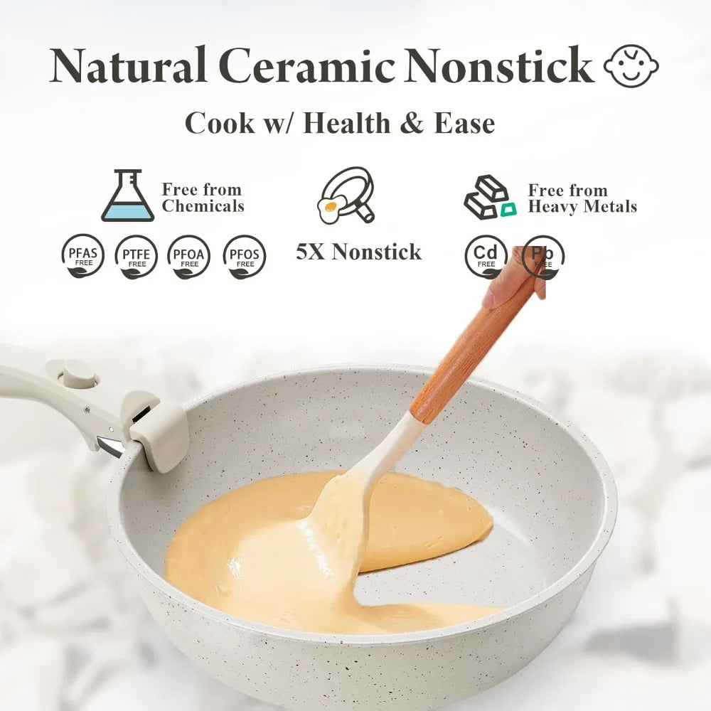 Healthy Ceramic Nonstick Cookware Set Removable Handles