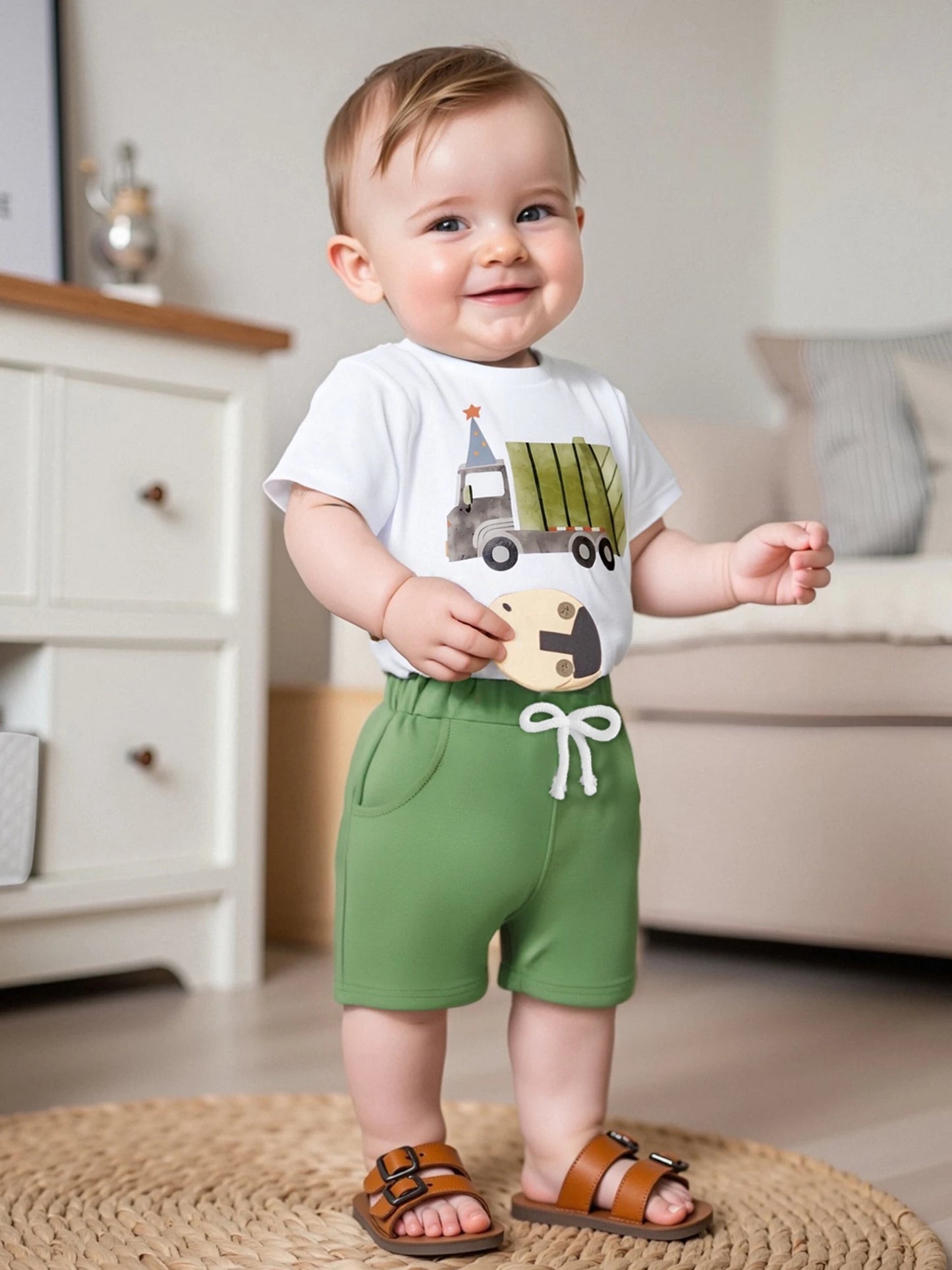 Emmababy Dinosaur Print 2 Piece Baby Boy Summer Outfit Set
