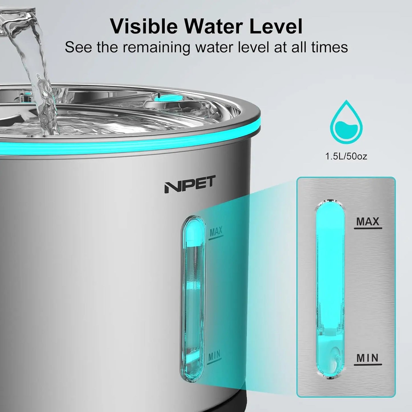 Hign-concerned NPET Cat Water Fountain Stainless Steel