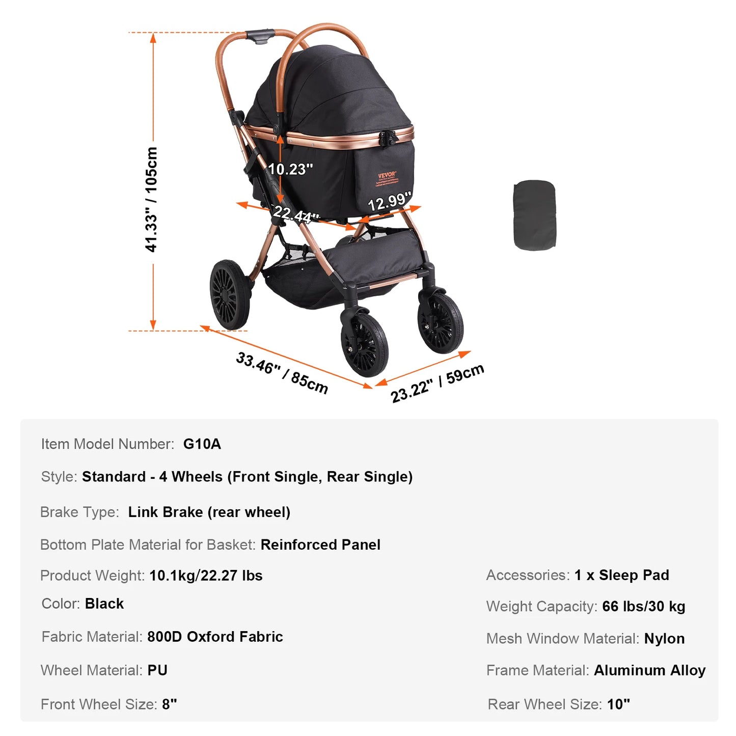 Foldable Dog Stroller with Brakes and Detachable Carrier