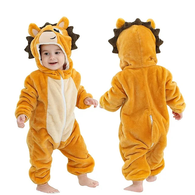 MICHLEY Halloween Dinosaur Baby Rompers Hooded Flannel