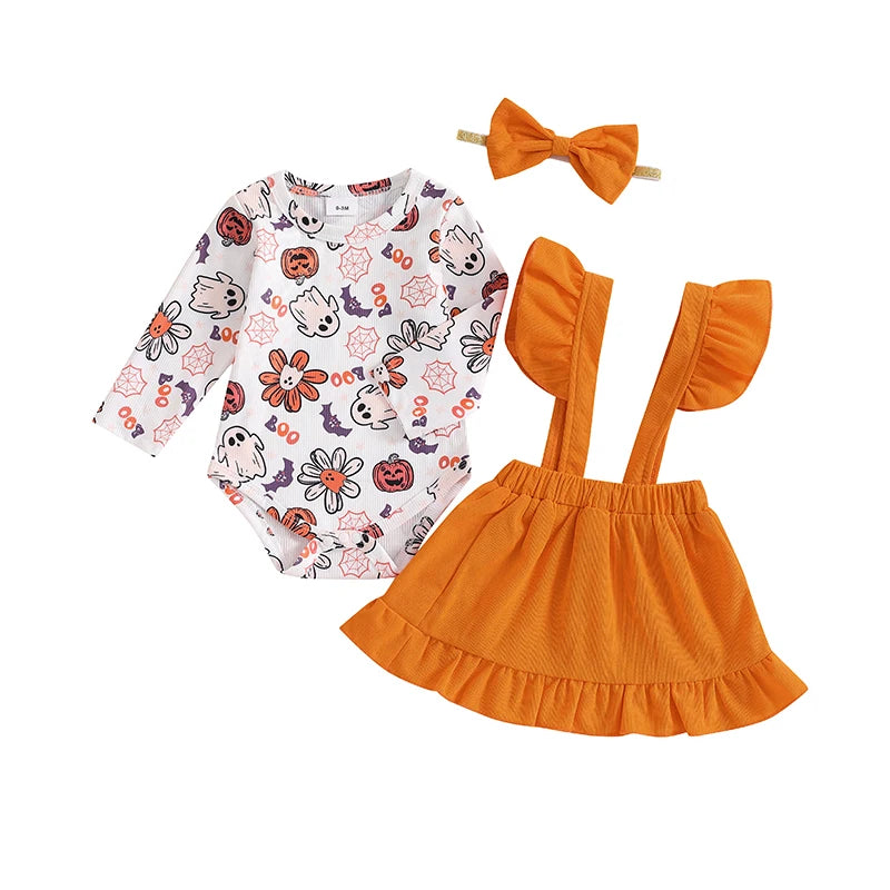 Pudcoco Toddler Boy Halloween Romper Set Spider Web Print