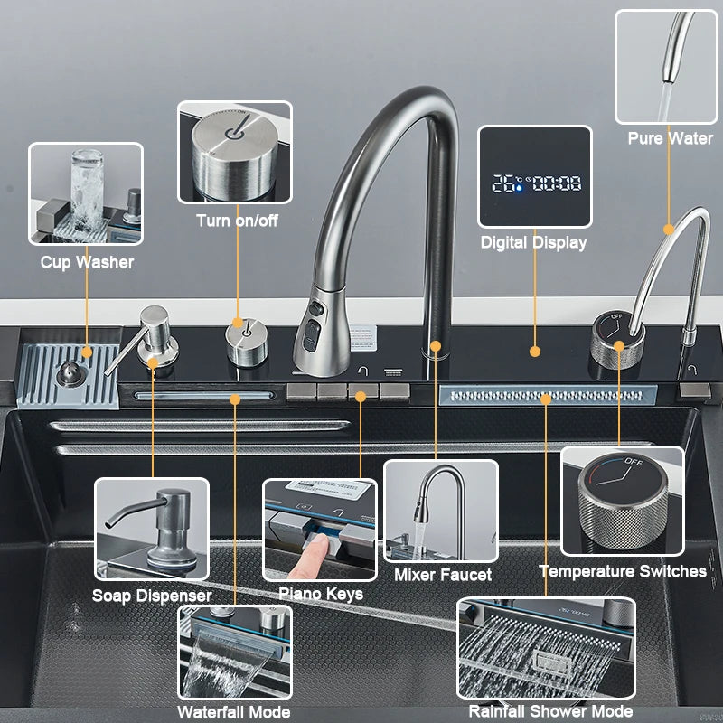 Rozin 304 Stainless Steel Kitchen Sink Waterfall Faucet