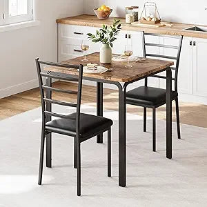 Modern Dining Set For Two With Metal Frame Wood Top