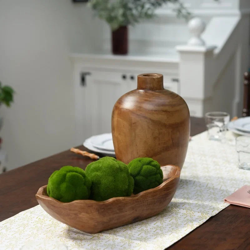 Hand Carved Wooden Dough Bowl Centerpiece For Tabletop Decor