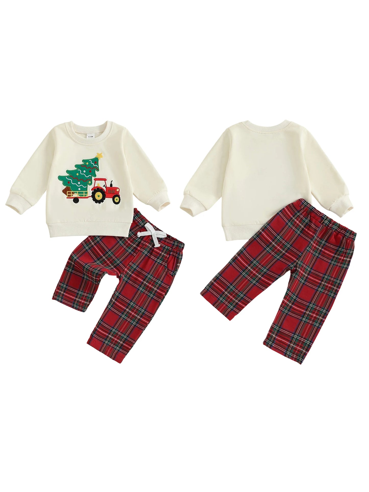 Premium BabyBoyHoliday ChristmasReindeer AppliqueKnit Sweater Tartan Jogger TwoPiece OutfitSet Collection