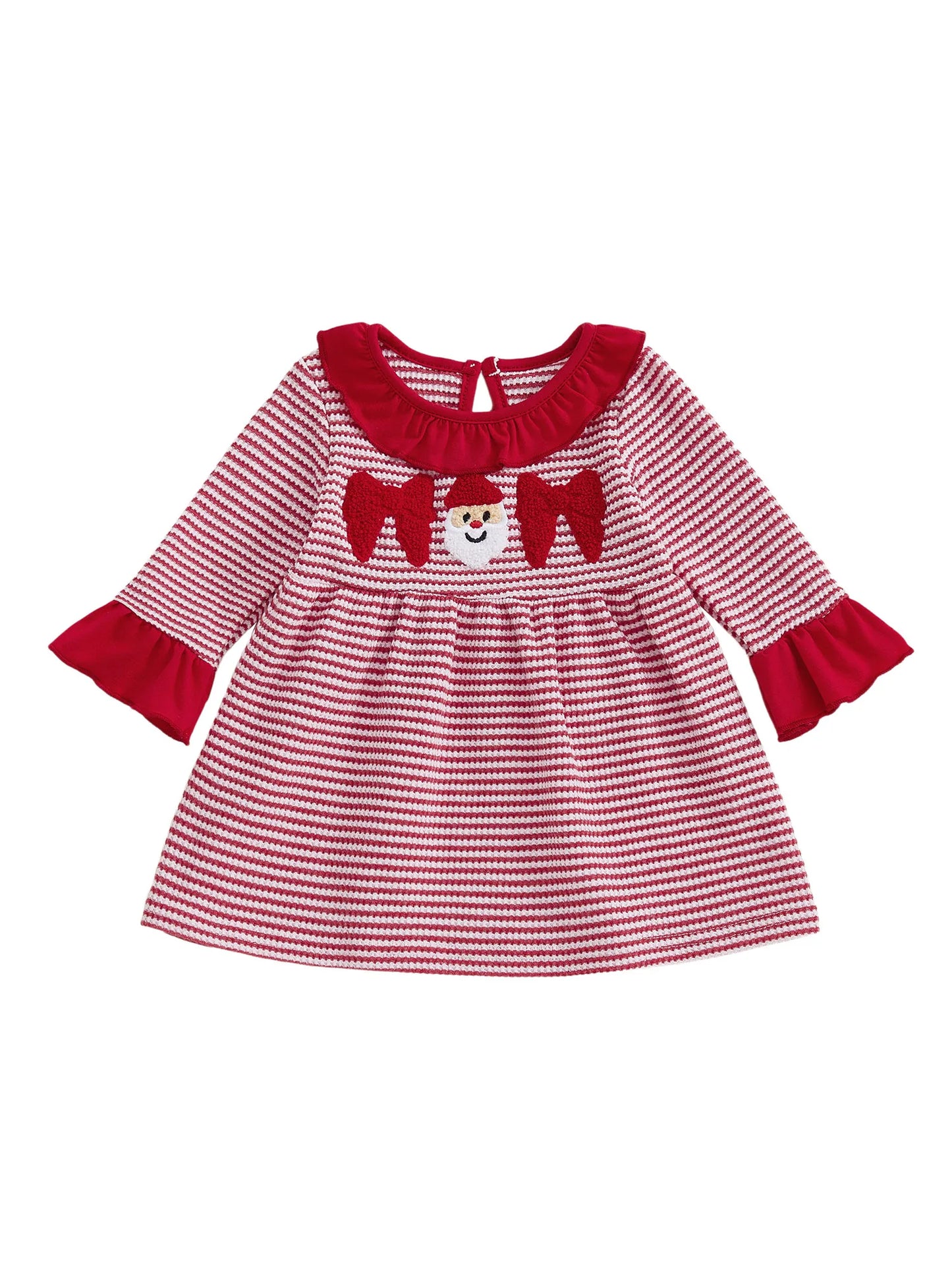 Cute Baby Girl Santa Dress Embroidered Striped A Line