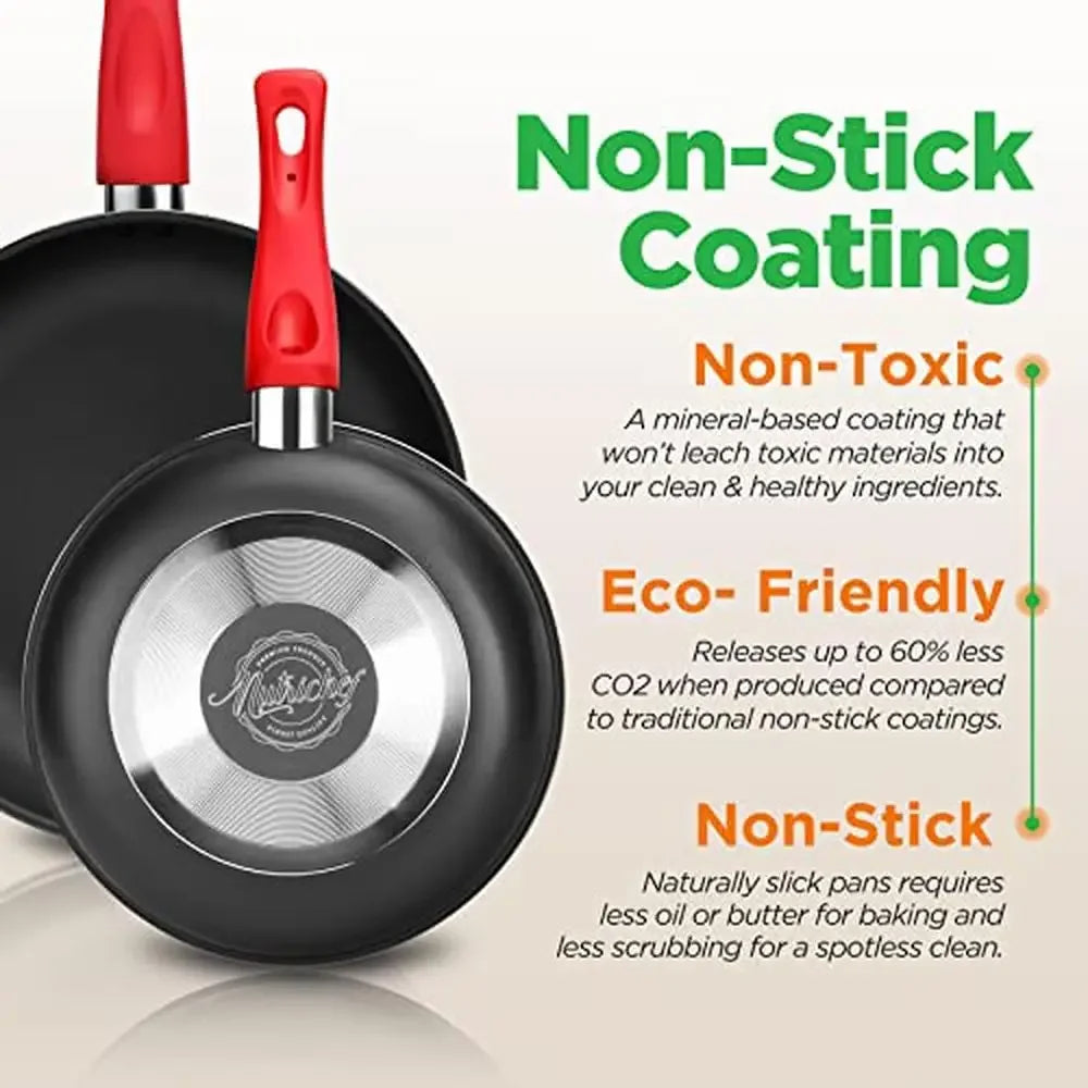 Non-Stick Cookware Set with Silicone Handles for Universal Cooking
