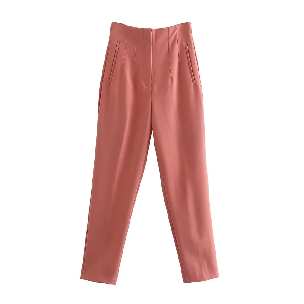TRZA Women Office Wear Pants With Seam Detail High Waist