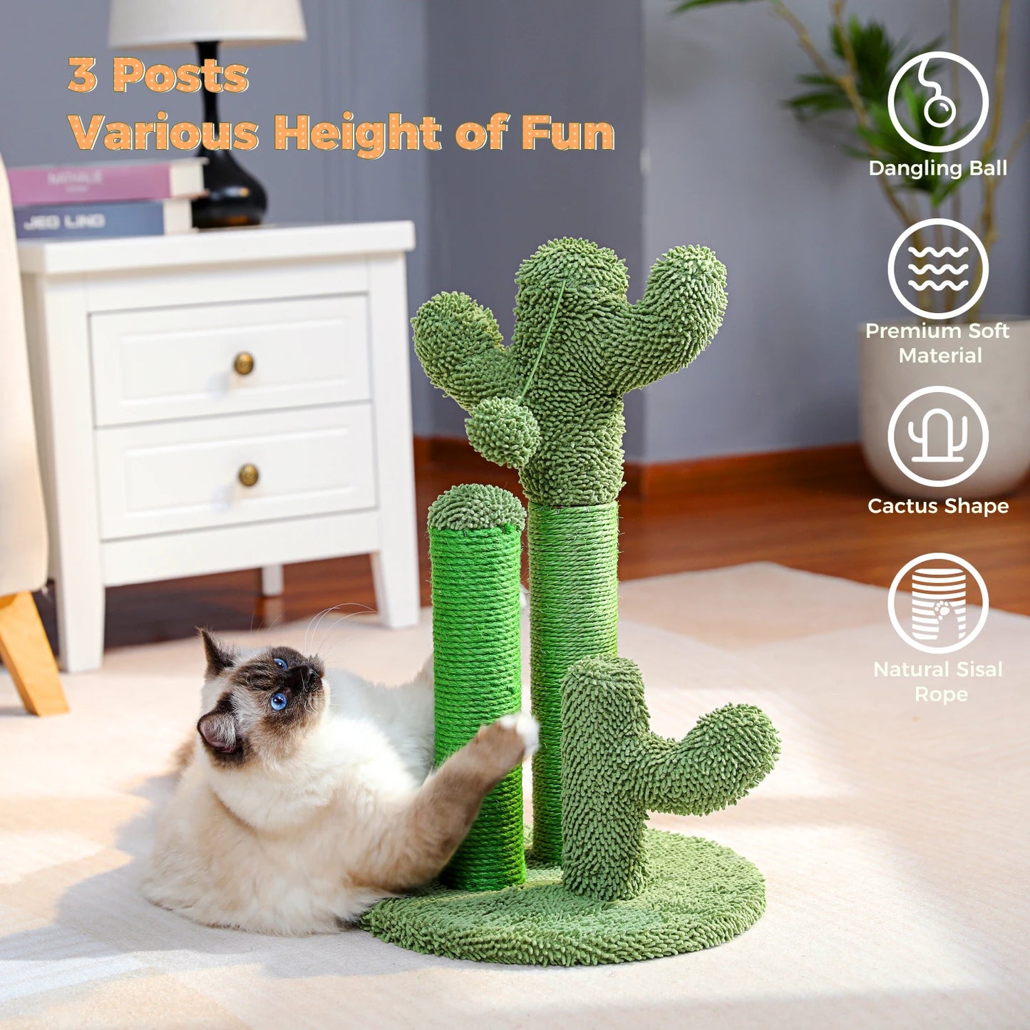 PAWZ Road Cactus Cat Scratcher Post With 3 Scratching Poles
